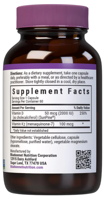 Vitamin D3 50mcg (2000 IU) & K2 (100 mg) - Vegan