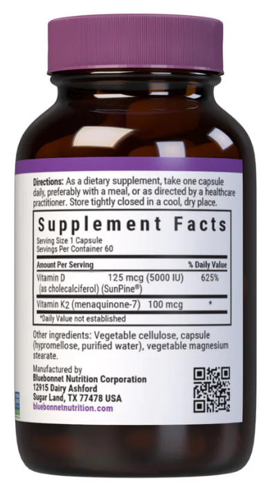 Vitamin D3 125mcg (5000 IU) & K2 (100 mg) - Vegan
