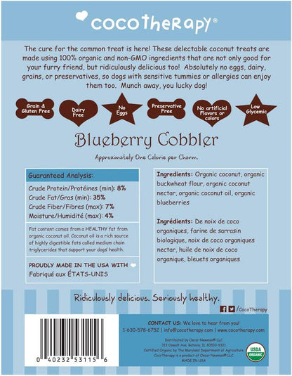 Coco-Charms Organic Dog Training Treats - Blueberry Cobbler Coconut Blueberry